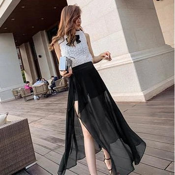 Women’s White High-Waist Chiffon Skirt