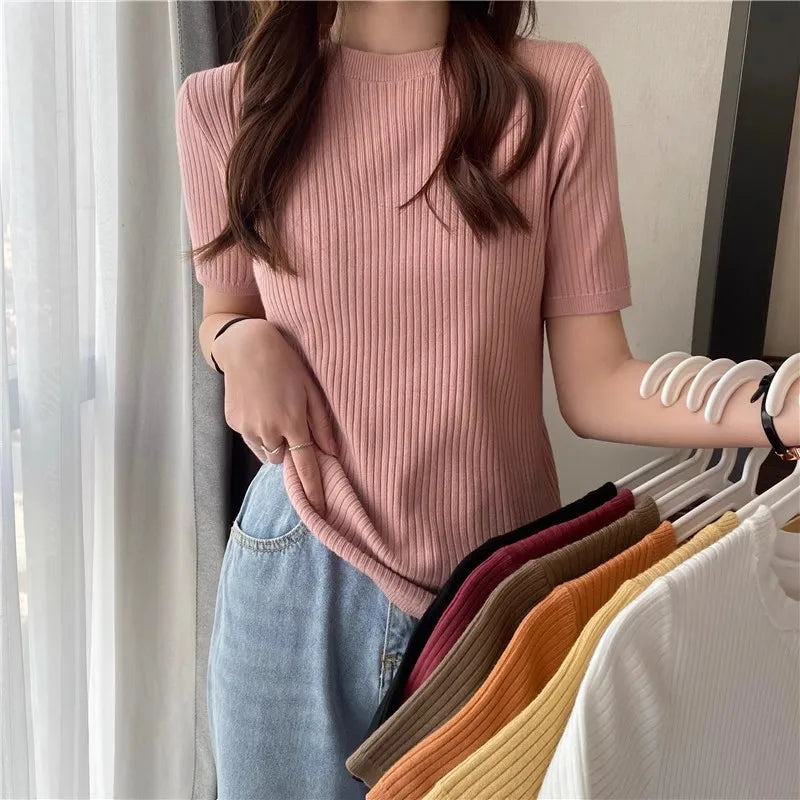 Blusas Mujer Blouses Top FemmeTops Women Blusas Mujer De Moda 2025 Verano Short Sleeve Knit Blouse Women Knitted Pullovers