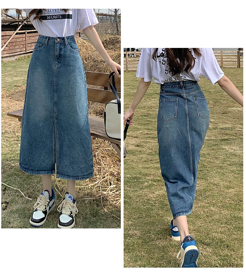 Women’s High-Waist Denim A-Line Skirt