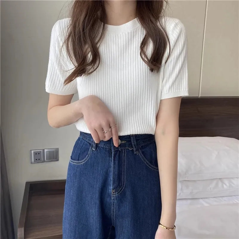 Blusas Mujer Blouses Top FemmeTops Women Blusas Mujer De Moda 2025 Verano Short Sleeve Knit Blouse Women Knitted Pullovers