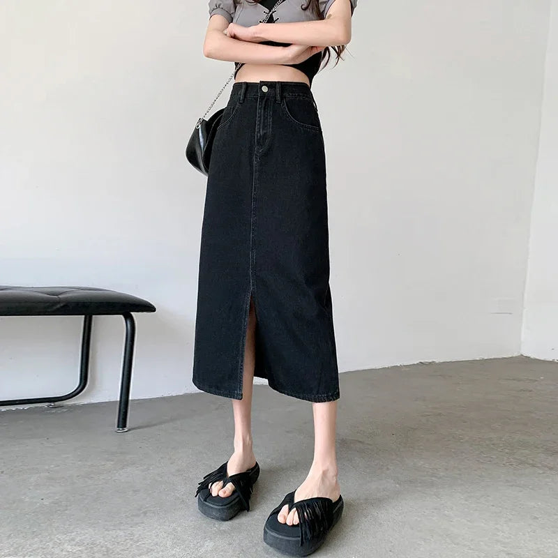 Women’s High-Waist Denim A-Line Skirt