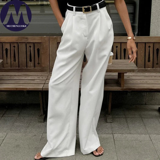 Women’s High-Waist Straight Suit Pants – Elegant Casual Loose Trousers