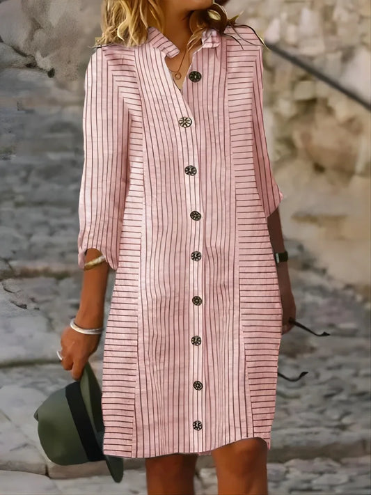 Women’s Summer Striped Shirt Dress – Casual Loose Button Dress