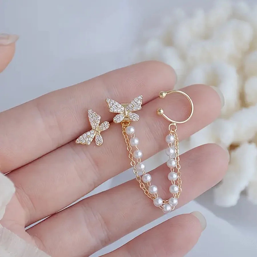 Women’s Crystal Inlaid Butterfly Chain Earrings
