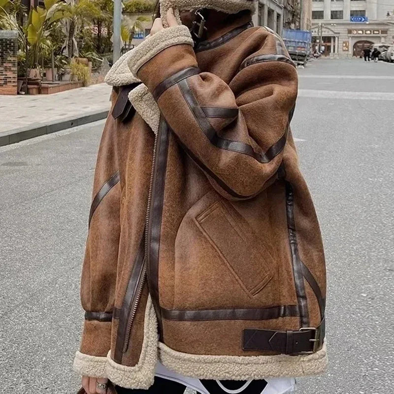 Women’s Faux Fur Shearling Winter Jacket.