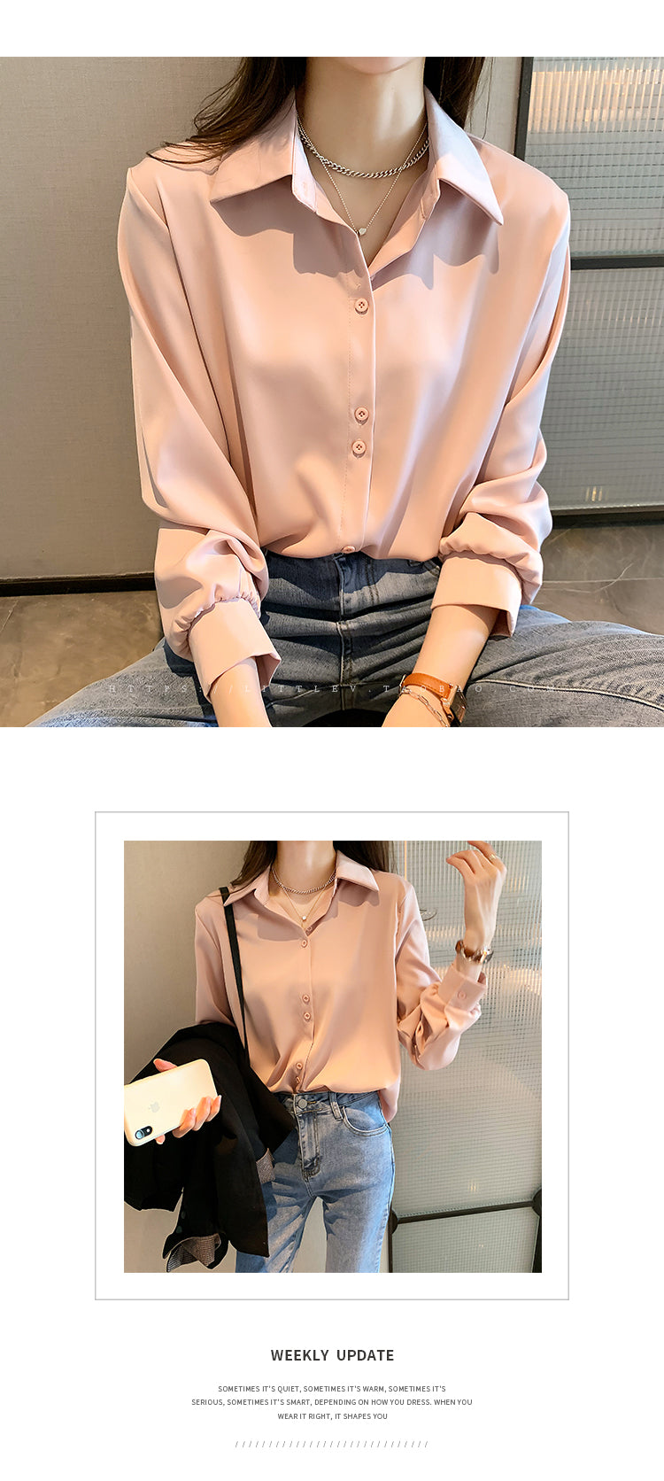 Casual Chiffon Blouse – Long Sleeve, Loose Fit