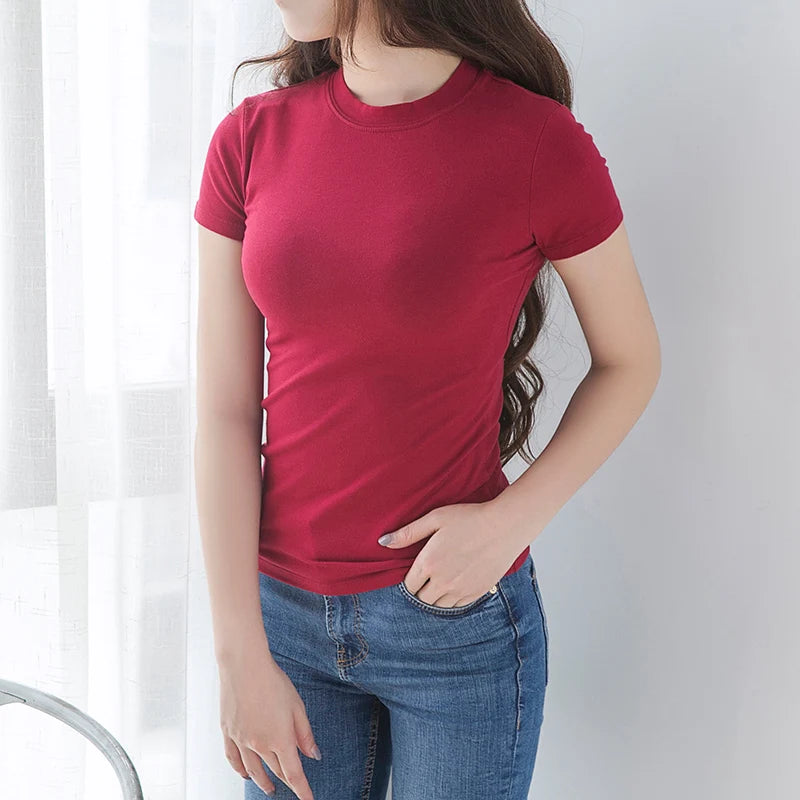 MRMT 2025 Brand New Women's T-Shirts Half-turtleneck Women T shirt for Female Cotton Tight Solid Color Tops Tees Woman Tshirt