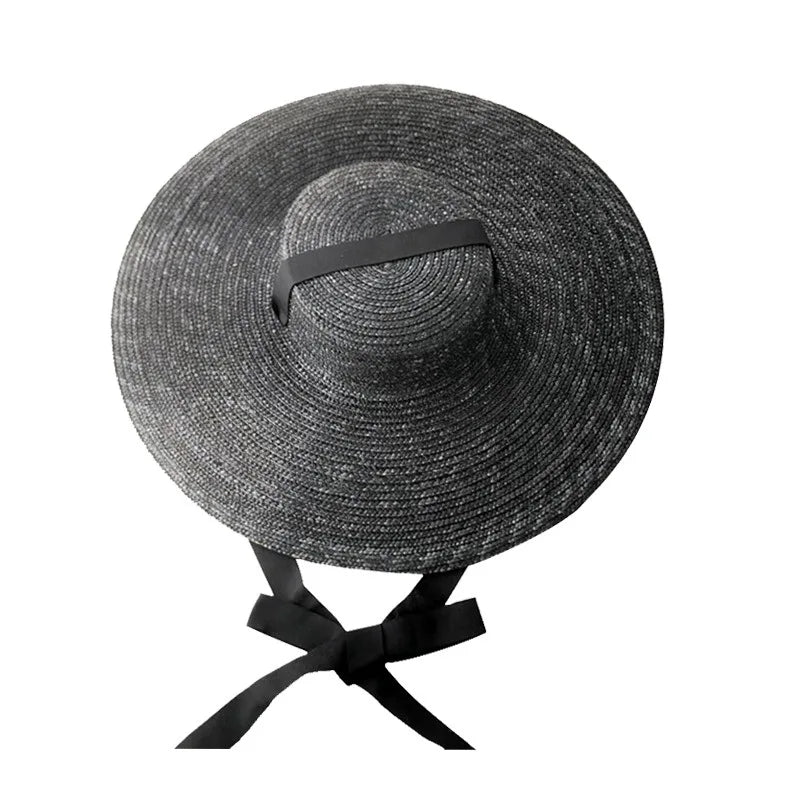 Women’s Black Wide Brim Straw Sun Hat