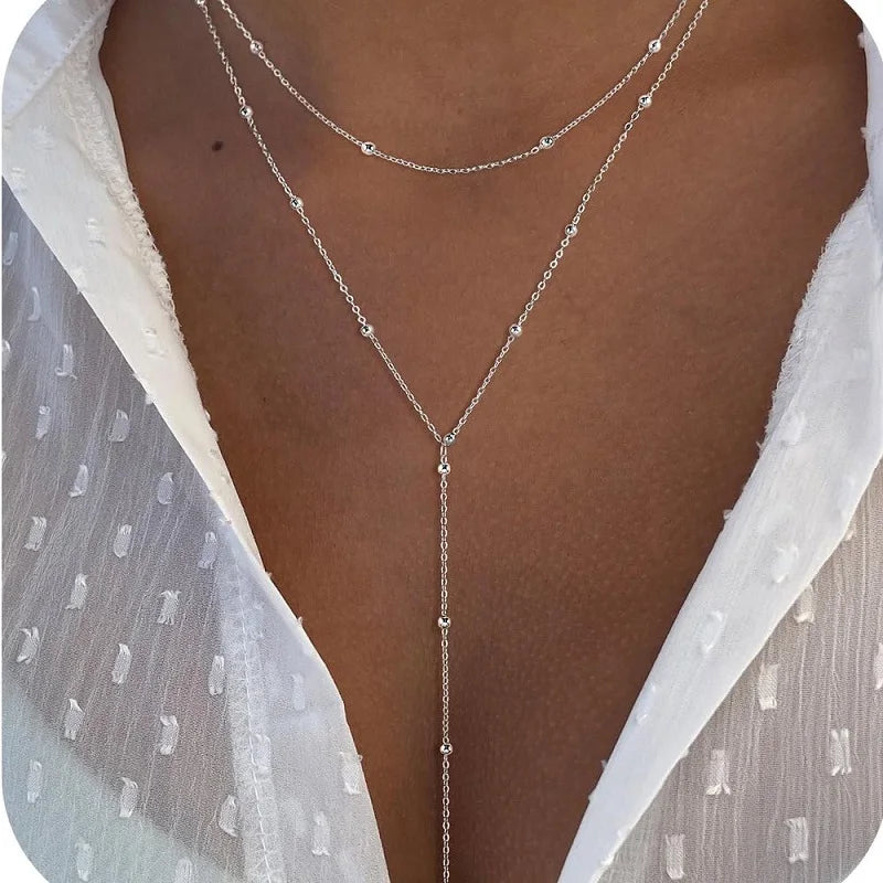 Women’s Gold Plated Layered Lariat Necklace