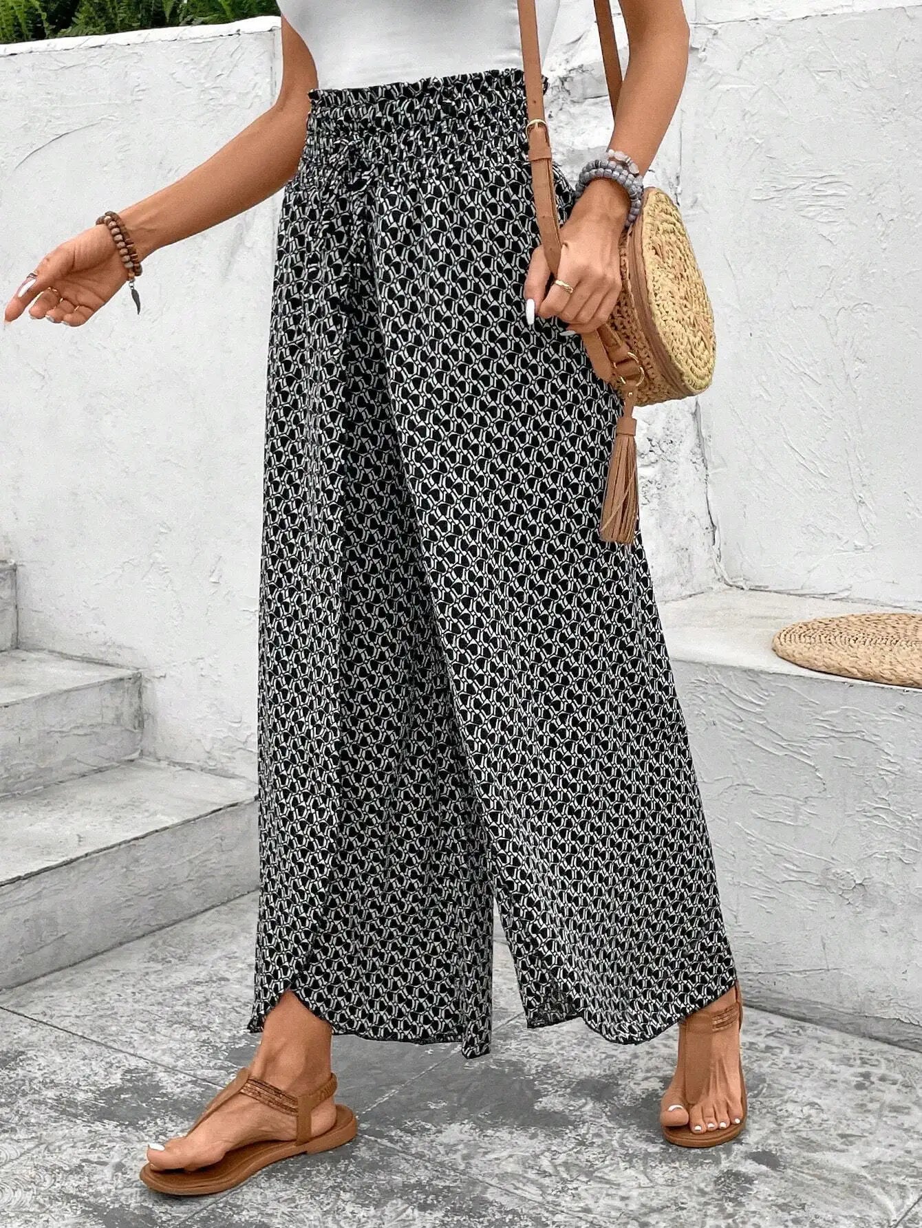 Women’s Summer Floral Wide-Leg Skirt Pants – Fashionable Trousers