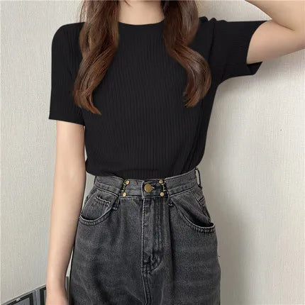 Blusas Mujer Blouses Top FemmeTops Women Blusas Mujer De Moda 2025 Verano Short Sleeve Knit Blouse Women Knitted Pullovers