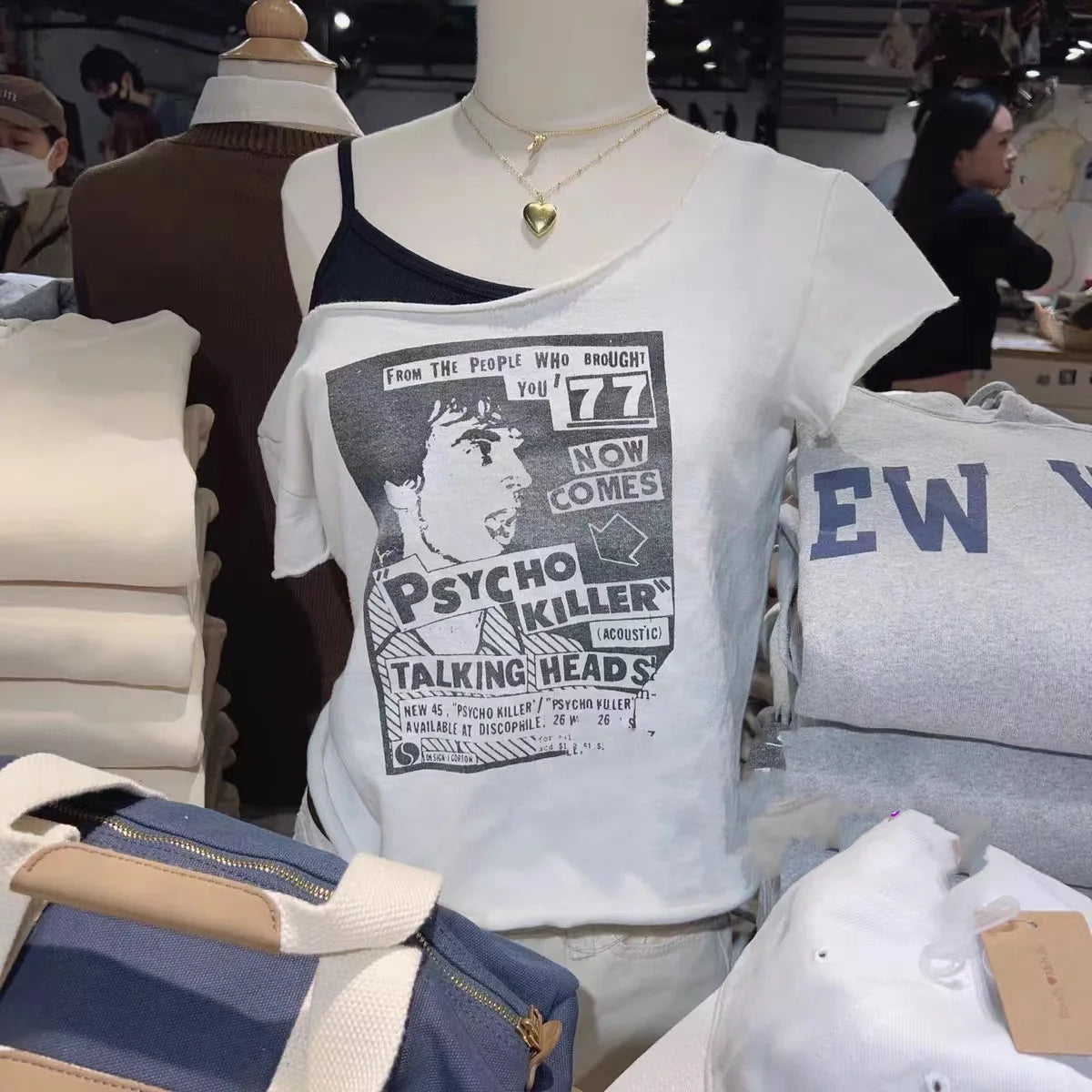 28 Graphic Print T-Shirts Woman Summer Slash Neck Short Sleeve Cotton Tees American Vintage Streetwear Raw Hem Crop Top T-shirts