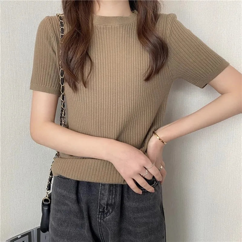 Blusas Mujer Blouses Top FemmeTops Women Blusas Mujer De Moda 2025 Verano Short Sleeve Knit Blouse Women Knitted Pullovers