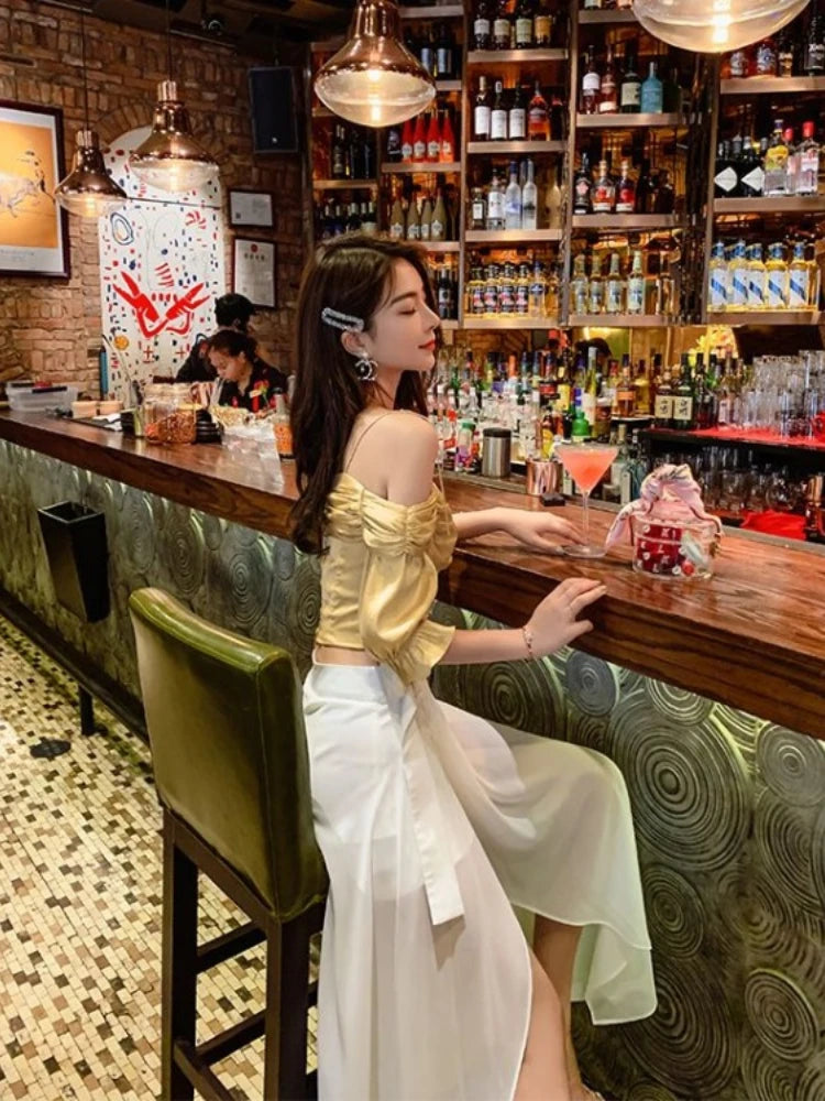 Women’s White High-Waist Chiffon Skirt