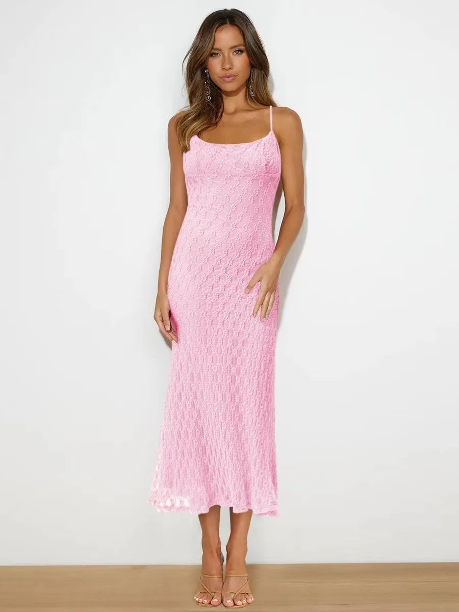 Women’s Solid Color Skinny Dress – Elegant Sexy Evening Gown