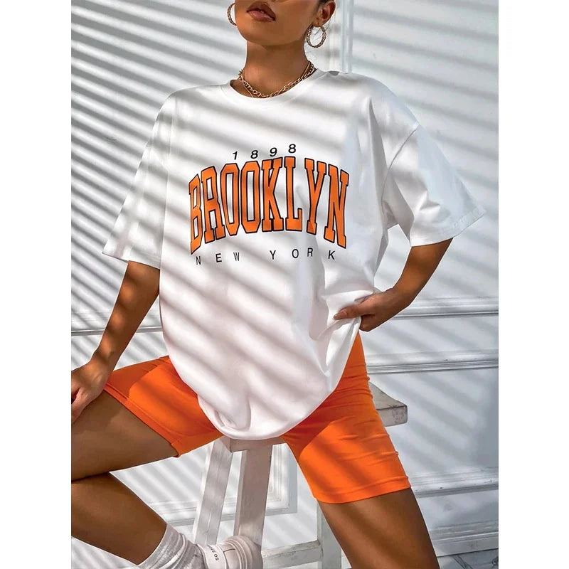 Fashion Vintage Womens T-Shirts 1898 Brooklyn New York Short Sleeve Tops Casual Street Clothing Woman Tops Summer Tees