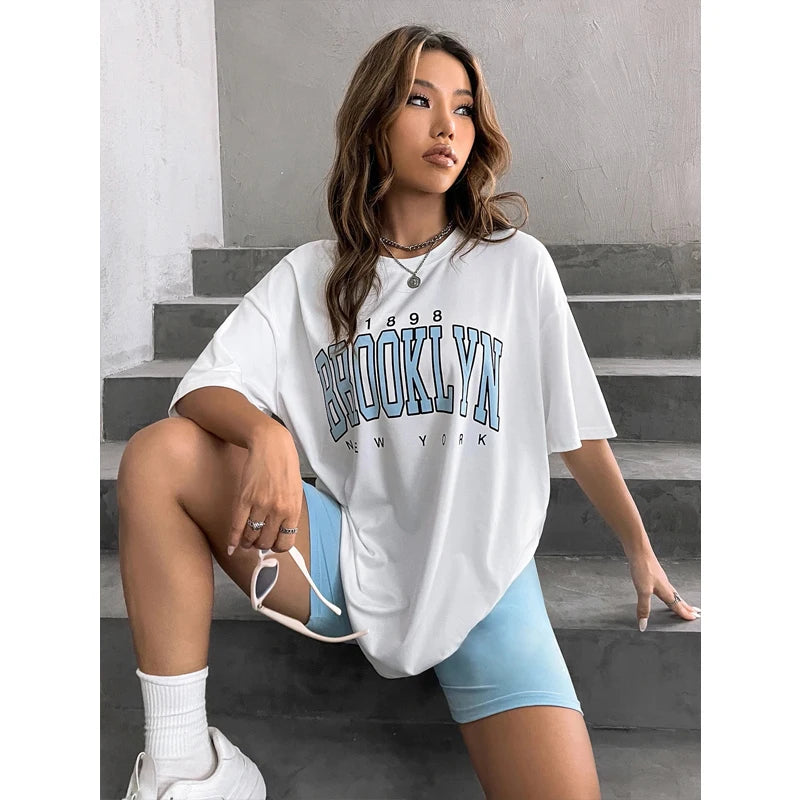 Fashion Vintage Womens T-Shirts 1898 Brooklyn New York Short Sleeve Tops Casual Street Clothing Woman Tops Summer Tees