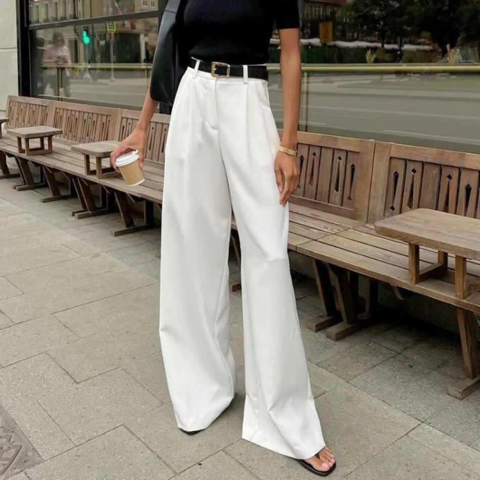 Women’s High-Waist Straight Suit Pants – Elegant Casual Loose Trousers