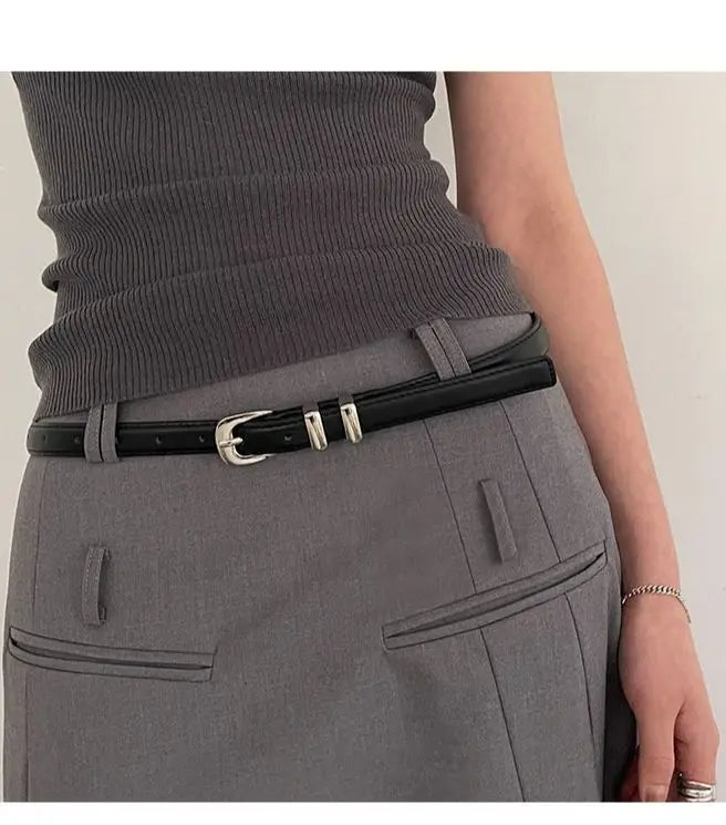 Women’s Thin Black PU Belt