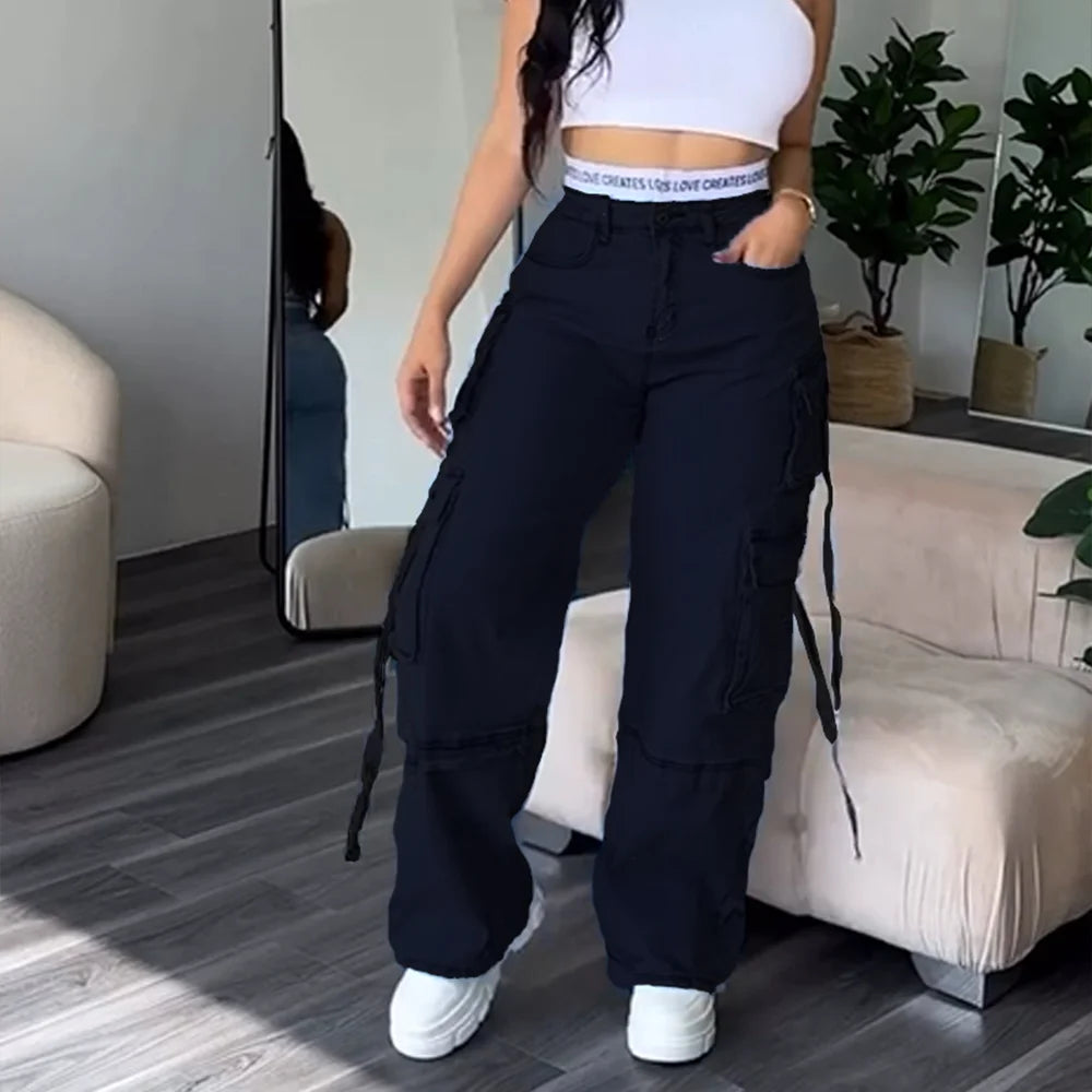 Women’s High-Waist Washed Denim Jeans – Slim Fit Y2K Trousers