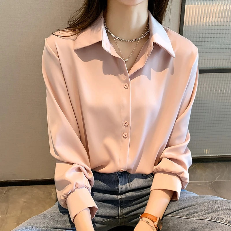 Casual Chiffon Blouse – Long Sleeve, Loose Fit