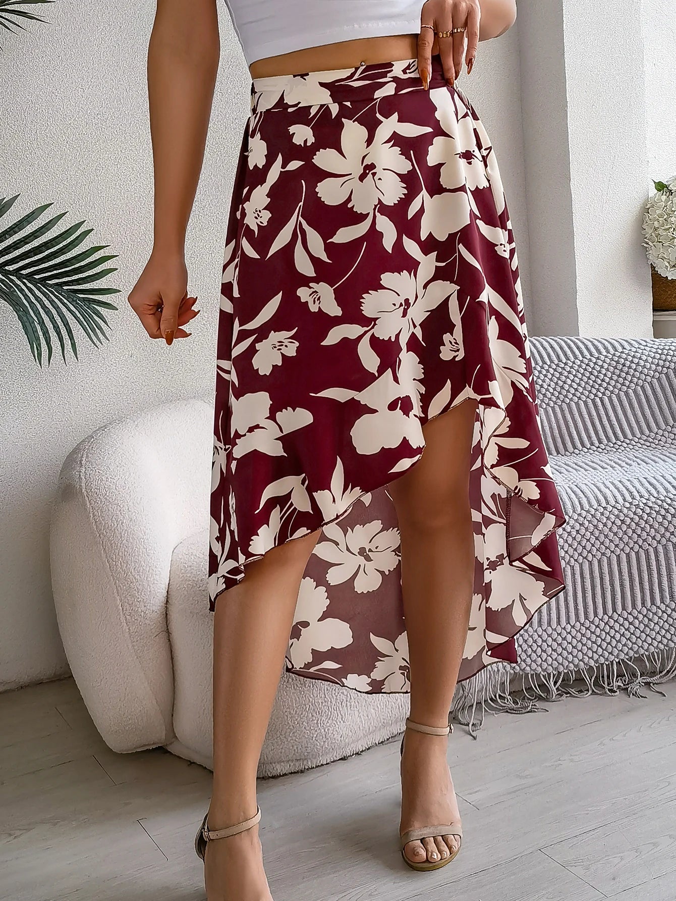 Women’s Floral Ruffle Skirt – Spring Summer