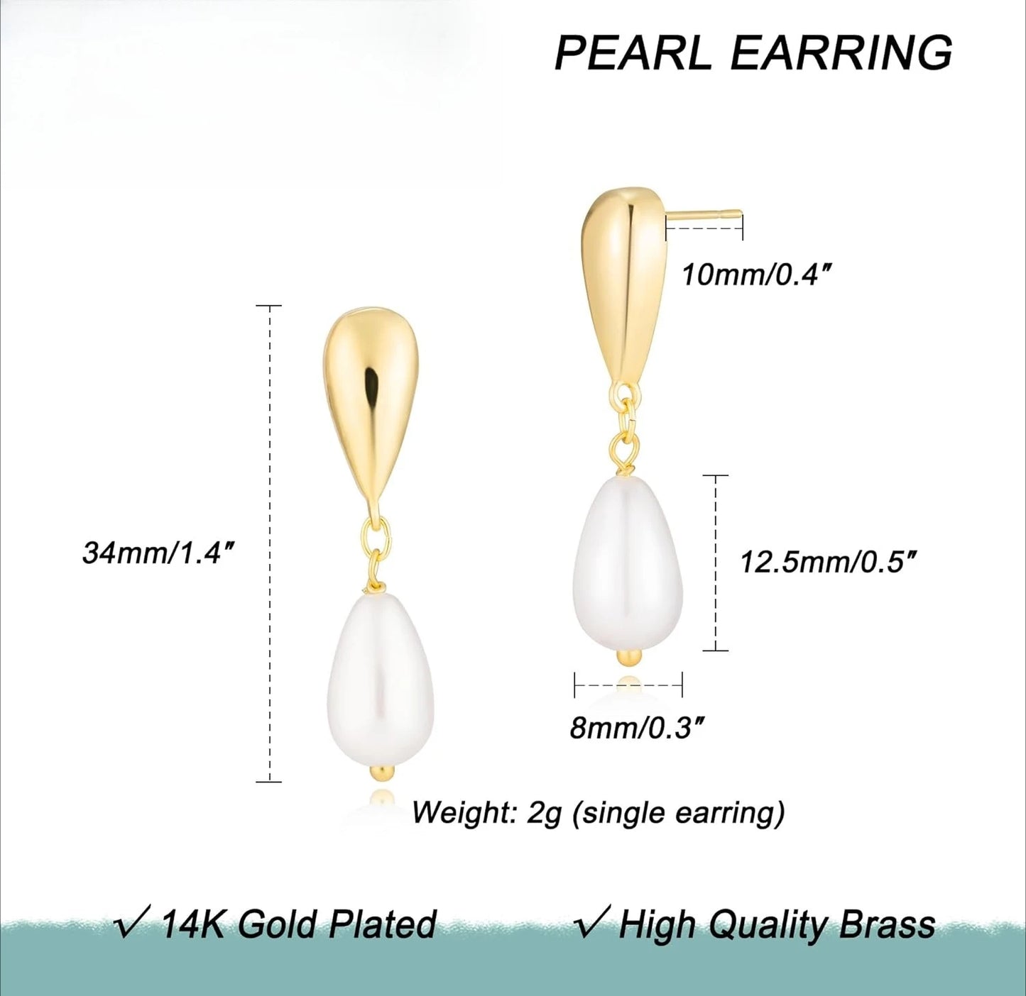Women’s 14K Gold Plated Pearl Drop Earrings