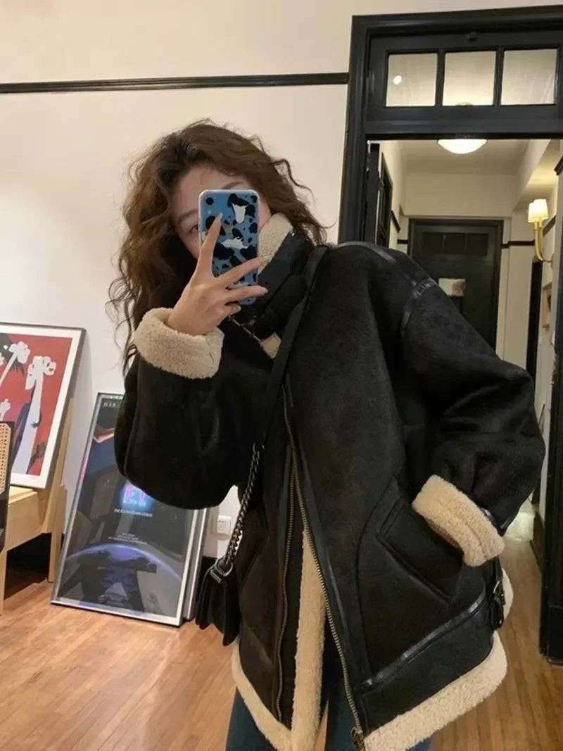 Women’s Faux Fur Shearling Winter Jacket.