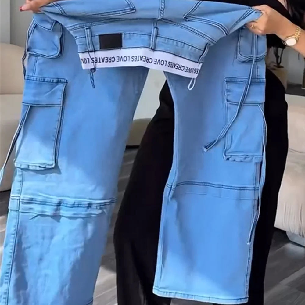 Women’s High-Waist Washed Denim Jeans – Slim Fit Y2K Trousers