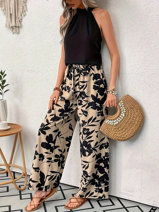 Women’s Casual Wide-Leg Printed Pants with Elastic Waist