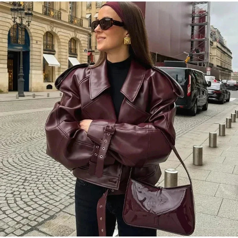 Women’s Faux Leather Bomber