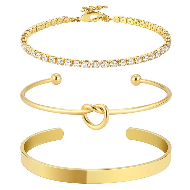 Women’s 3pcs Gold Plated Zircon Bracelets