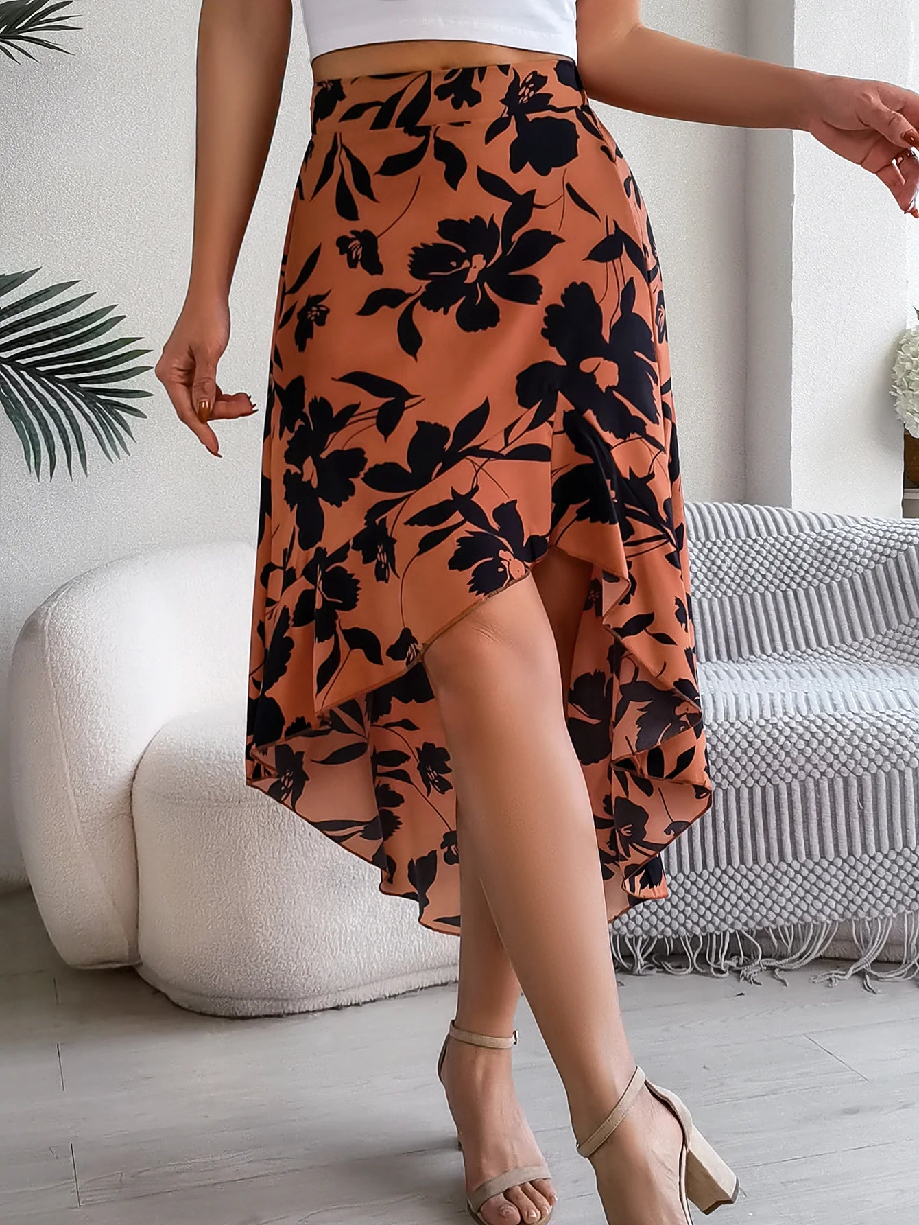 Women’s Floral Ruffle Skirt – Spring Summer