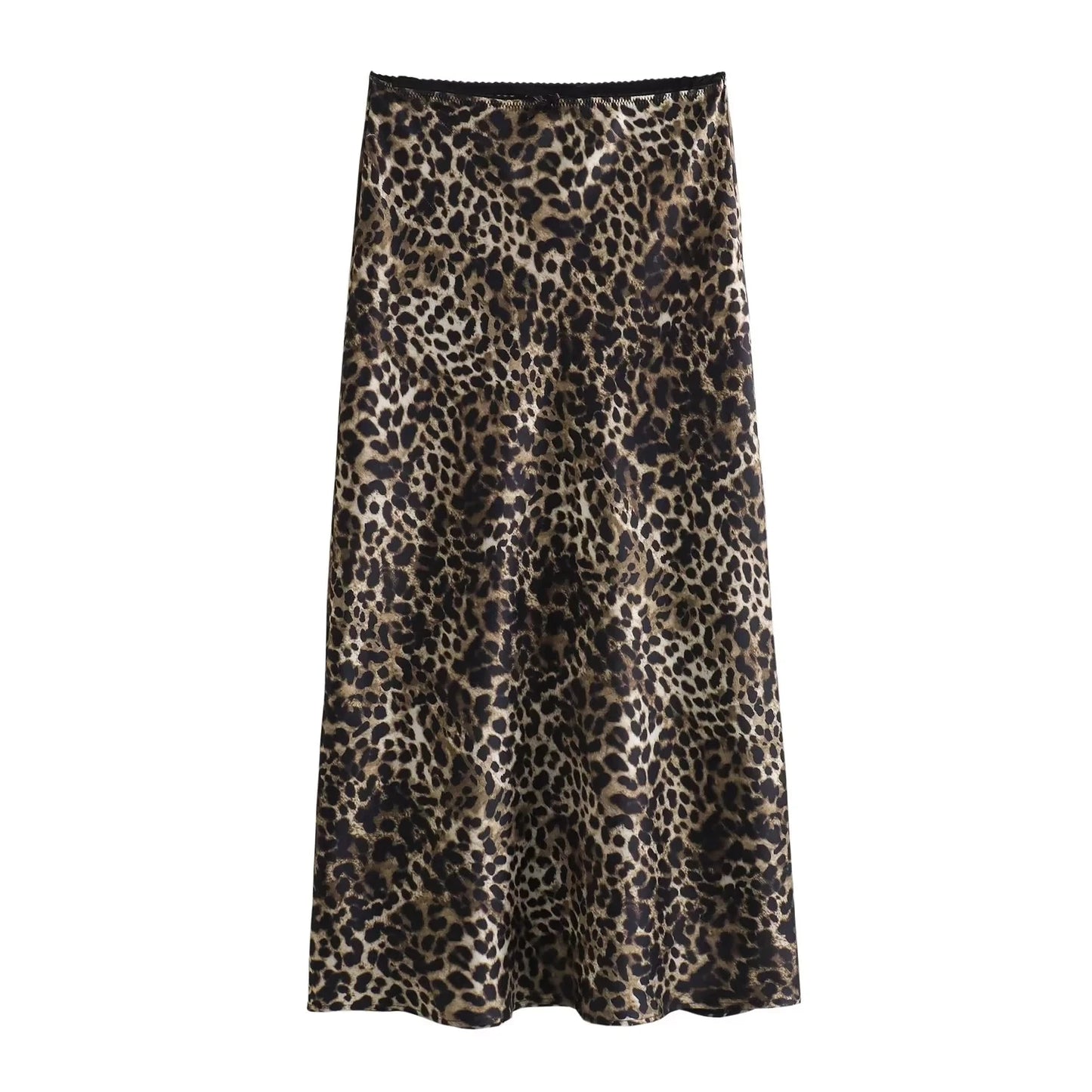 Women’s Leopard Print Satin Midi Skirt