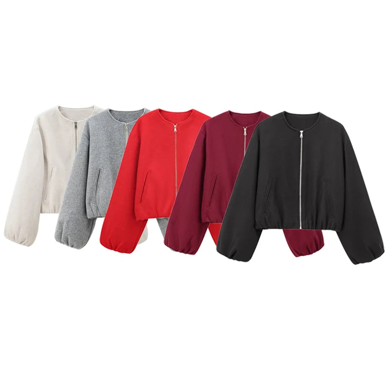 Women’s Tweed Cropped Bomber Jacket – Autumn/Winter