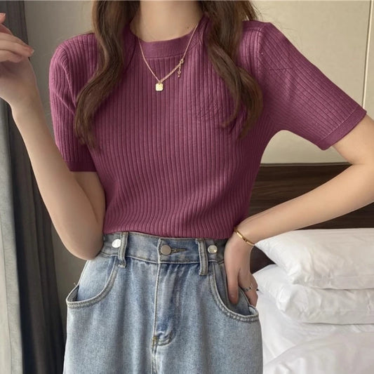Blusas Mujer Blouses Top FemmeTops Women Blusas Mujer De Moda 2025 Verano Short Sleeve Knit Blouse Women Knitted Pullovers