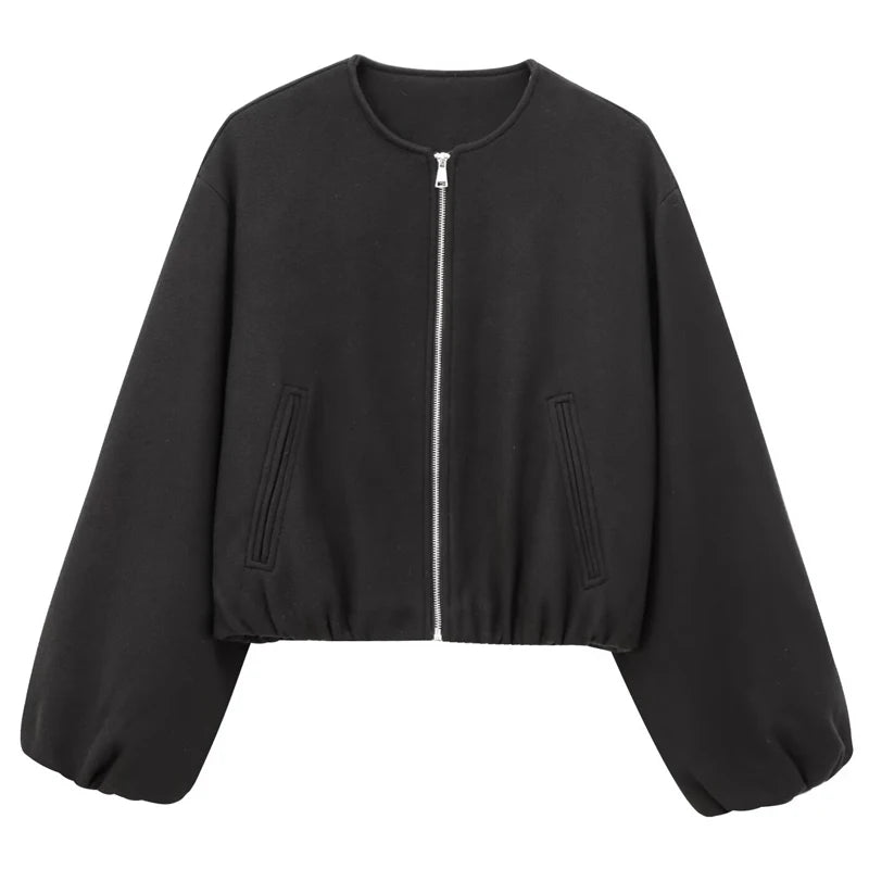 Women’s Tweed Cropped Bomber Jacket – Autumn/Winter