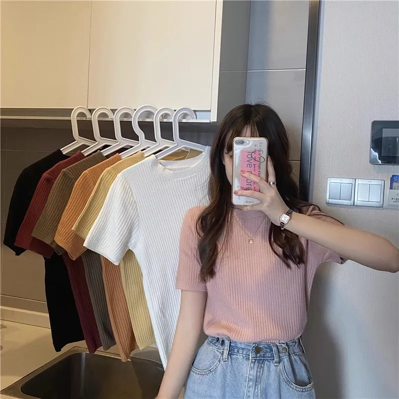 Blusas Mujer Blouses Top FemmeTops Women Blusas Mujer De Moda 2025 Verano Short Sleeve Knit Blouse Women Knitted Pullovers