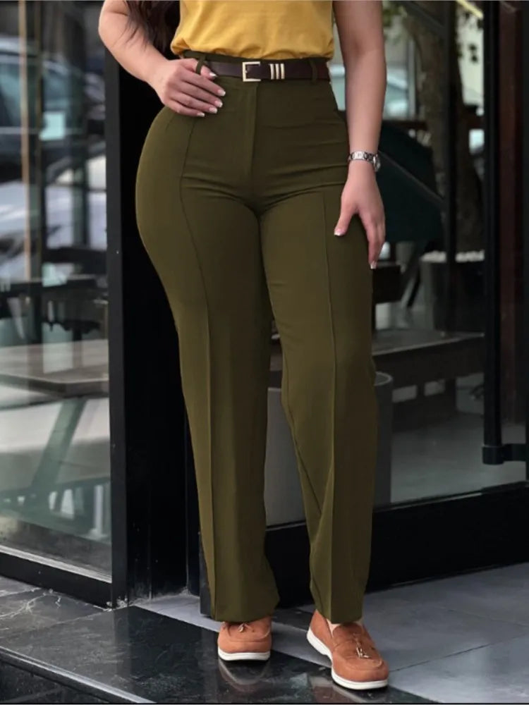 Women’s High-Waist Straight Work Pants – Slim Fit Elegant Trousers