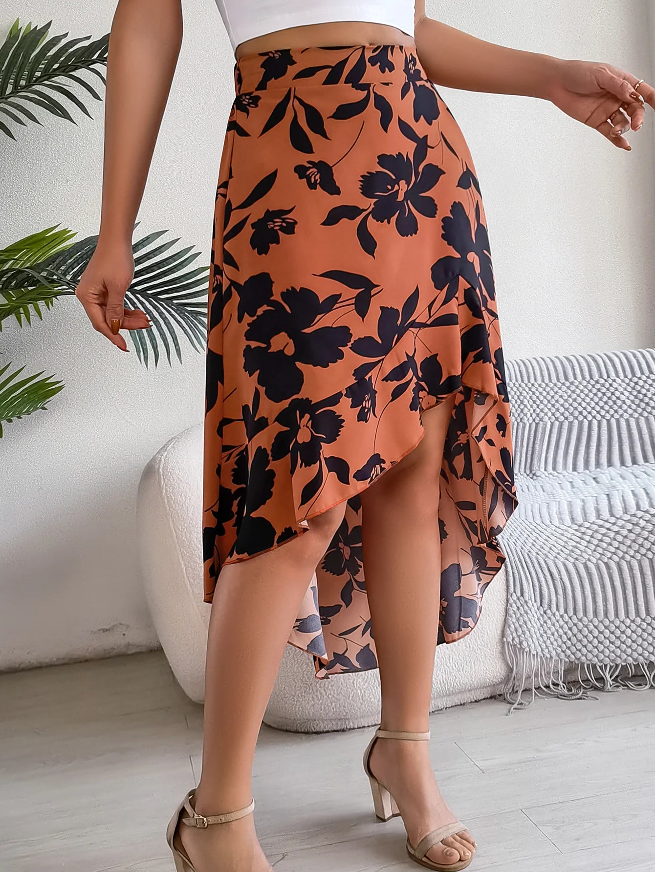 Women’s Floral Ruffle Skirt – Spring Summer