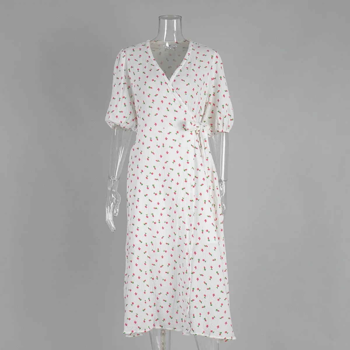 Women’s Floral Cotton Dress – V-Neck Short Sleeve Tunic for Summer