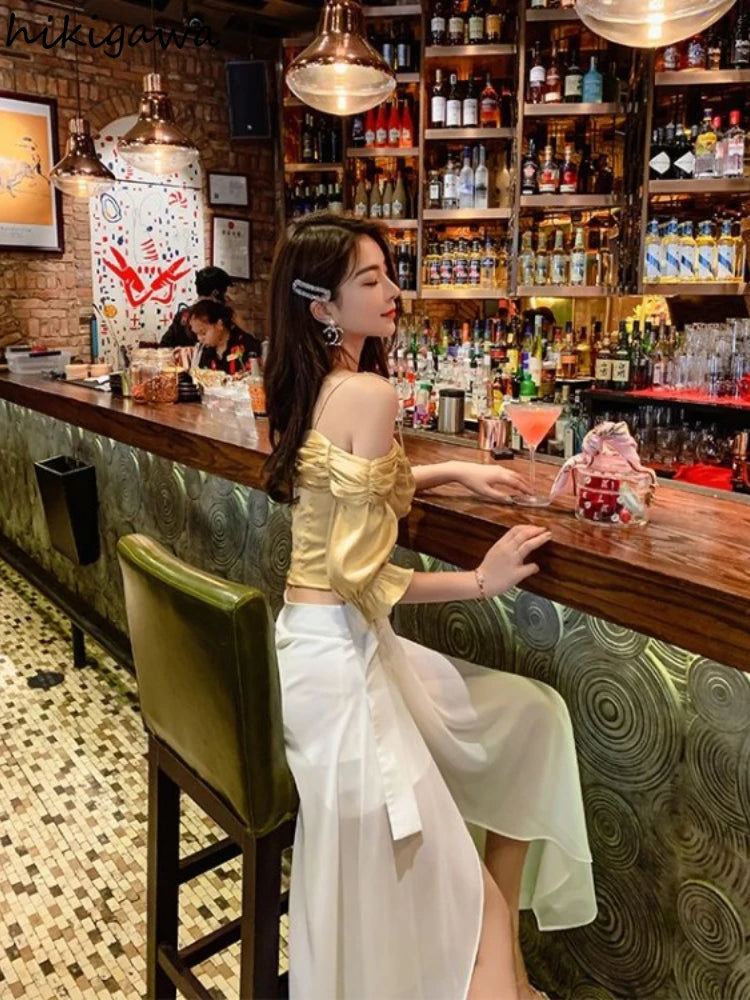 Women’s White High-Waist Chiffon Skirt