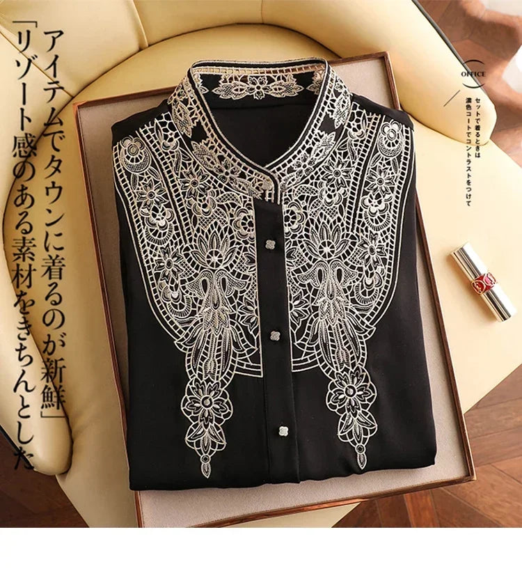 New arrived blouses for women Fashion elegan embroidery ladies shirts Button-Down Tops