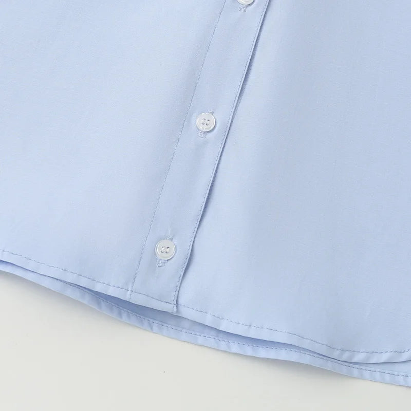 TRAF 2025 Woman Blouses Long Stripe Shirts Women Spring Summer Long Sleeve Blue White Shirt Woman Large Tops Button Up Shirts