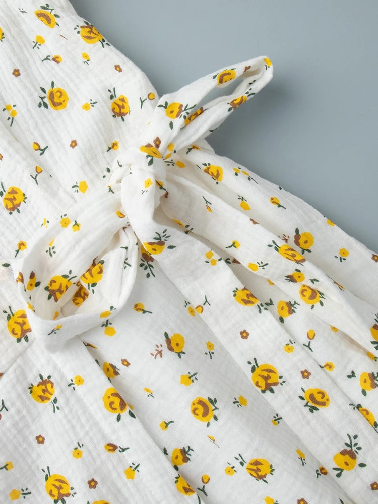 Women’s Floral Cotton Dress – V-Neck Short Sleeve Tunic for Summer