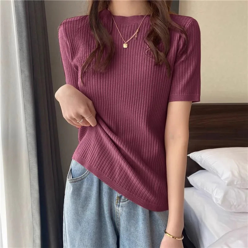 Blusas Mujer Blouses Top FemmeTops Women Blusas Mujer De Moda 2025 Verano Short Sleeve Knit Blouse Women Knitted Pullovers