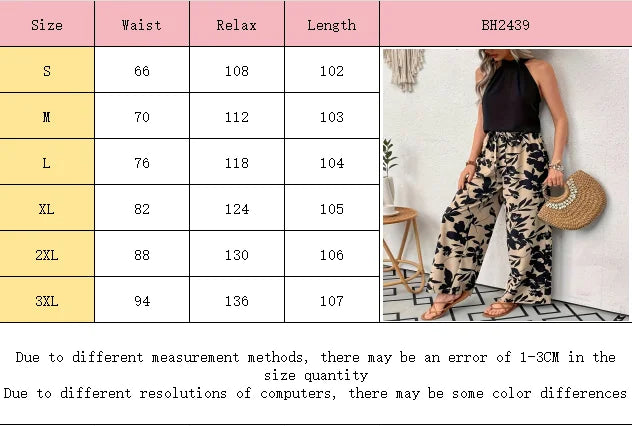Women’s Casual Wide-Leg Printed Pants with Elastic Waist