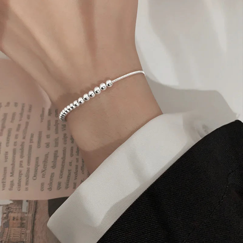 Unisex 925 Sterling Silver Bead Bracelet