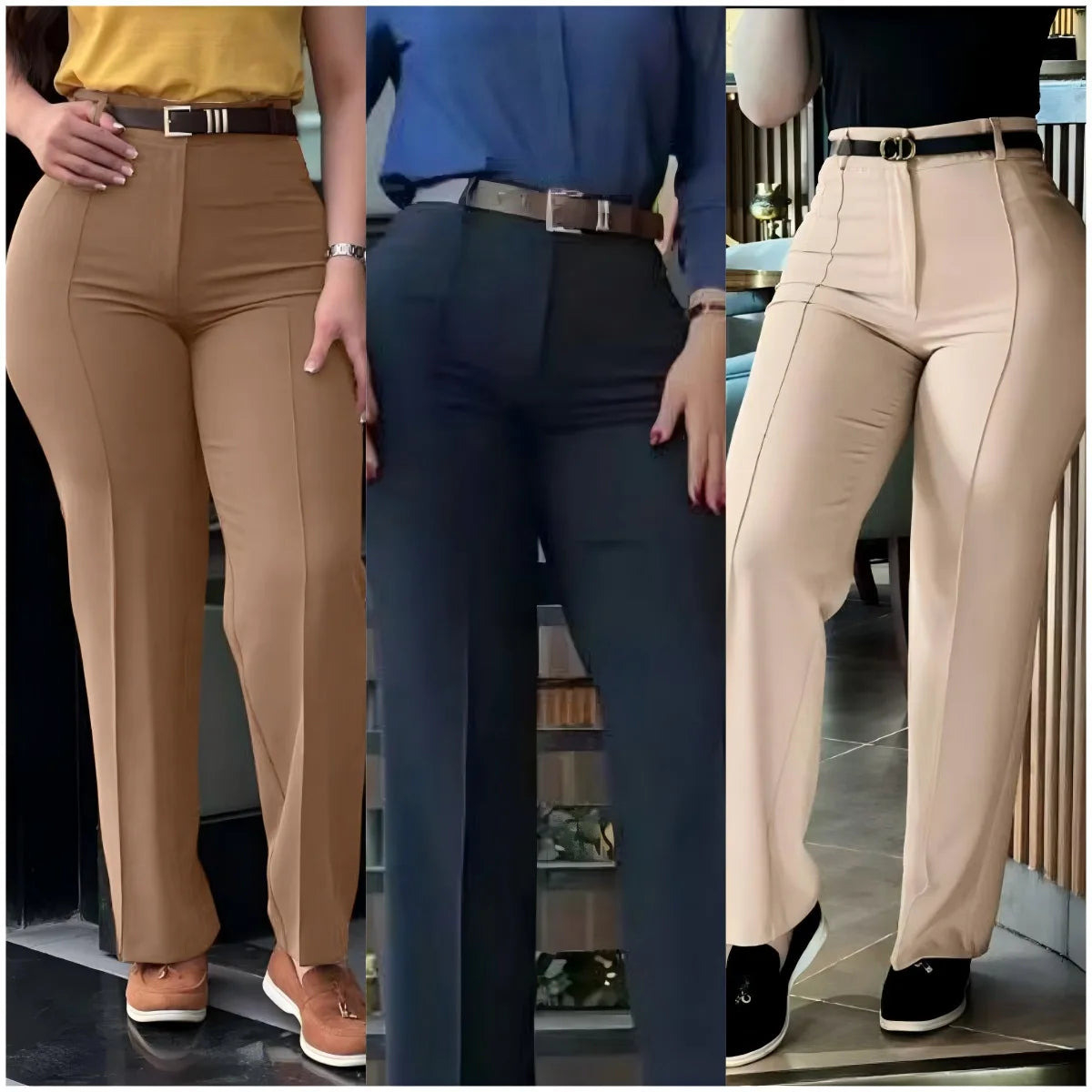 Women’s High-Waist Straight Work Pants – Slim Fit Elegant Trousers