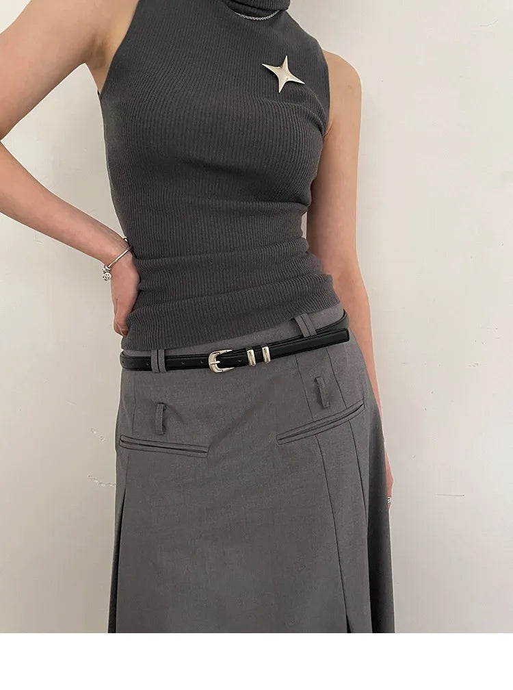 Women’s Thin Black PU Belt